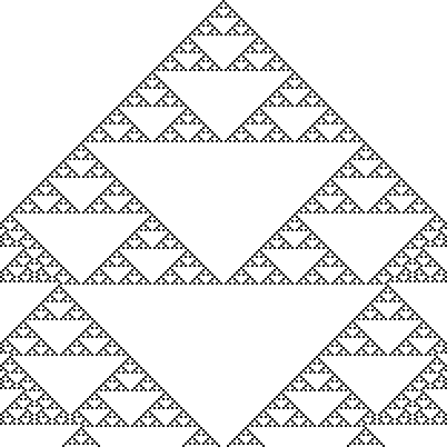 Sierpinski triangles created by a rule-90 cellular automaton