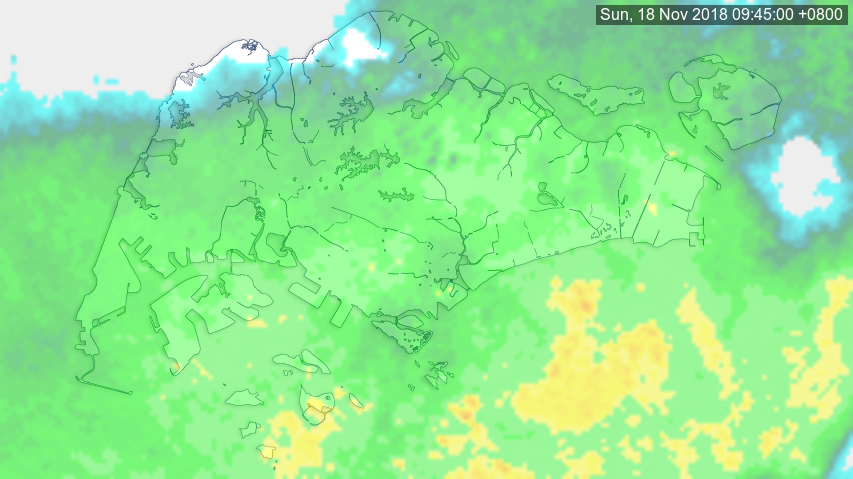 Raday overlay showing light rain over most of Singapore