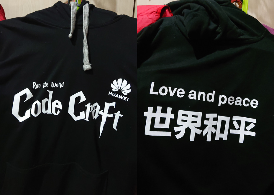 The front and back design of the hoodie I got